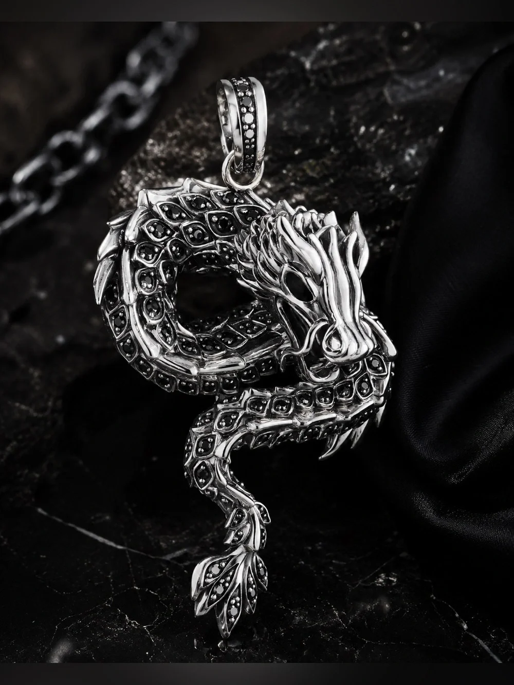 THOMAS SABO Blackened Sterling Silver Dragon Pendant Gothic Luxury Rare